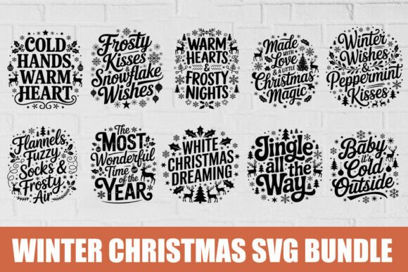 Winter Christmas Quote SVG Bundle Holi: Graphics for Crafts & Content